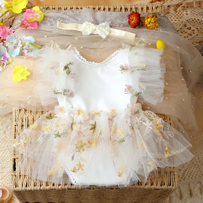 Two-piece Newborn Embroidery Floral Lace Mesh Jumpsuit - Cindi Book