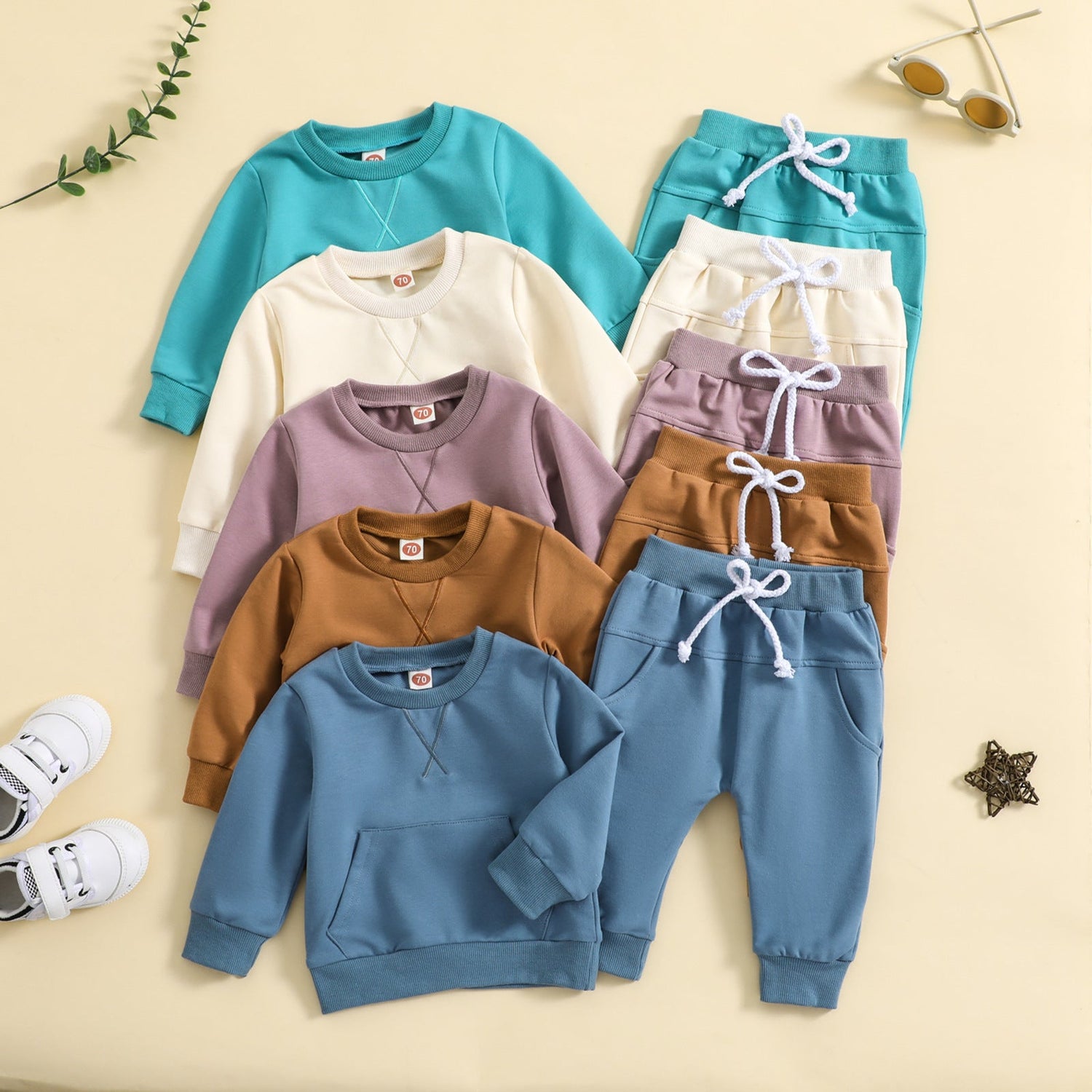 Solid Color Alphabet Embroidery Long Sleeve Sweater and Trousers Two-Piece Set