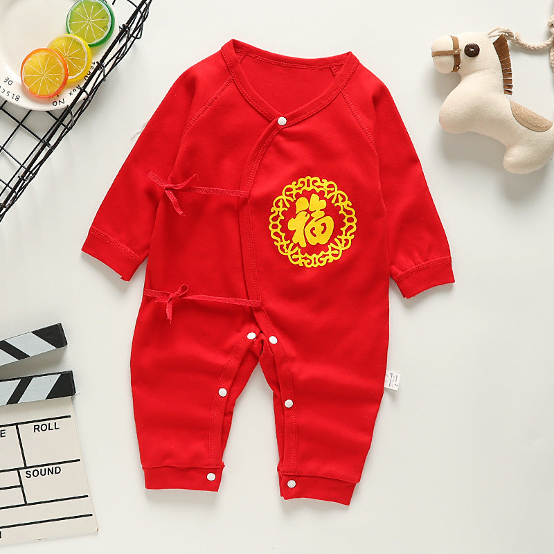 Baby's Cotton Long-sleeved Lace-up Butterfly Jumpsuit - Cindi Book