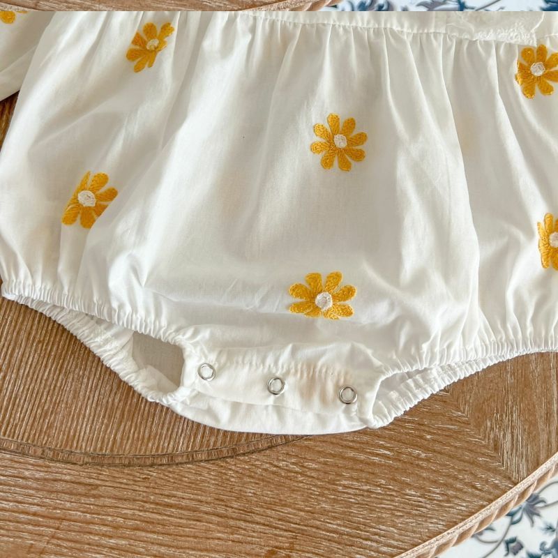 Sweet Daisies Embroidery Rompers Long Sleeve Onesie - Cindi Book