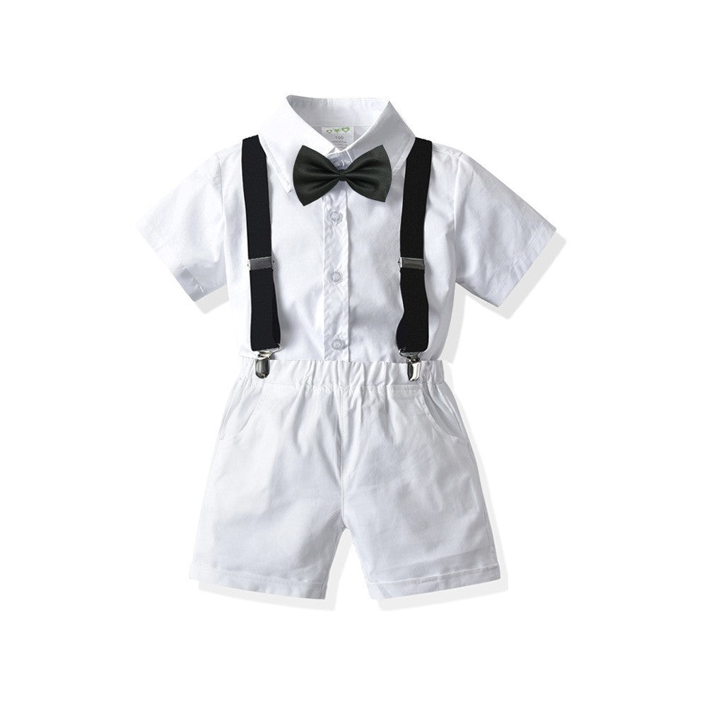 Boys' White Short-sleeved Shirt Suspender Shorts - Cindi Book