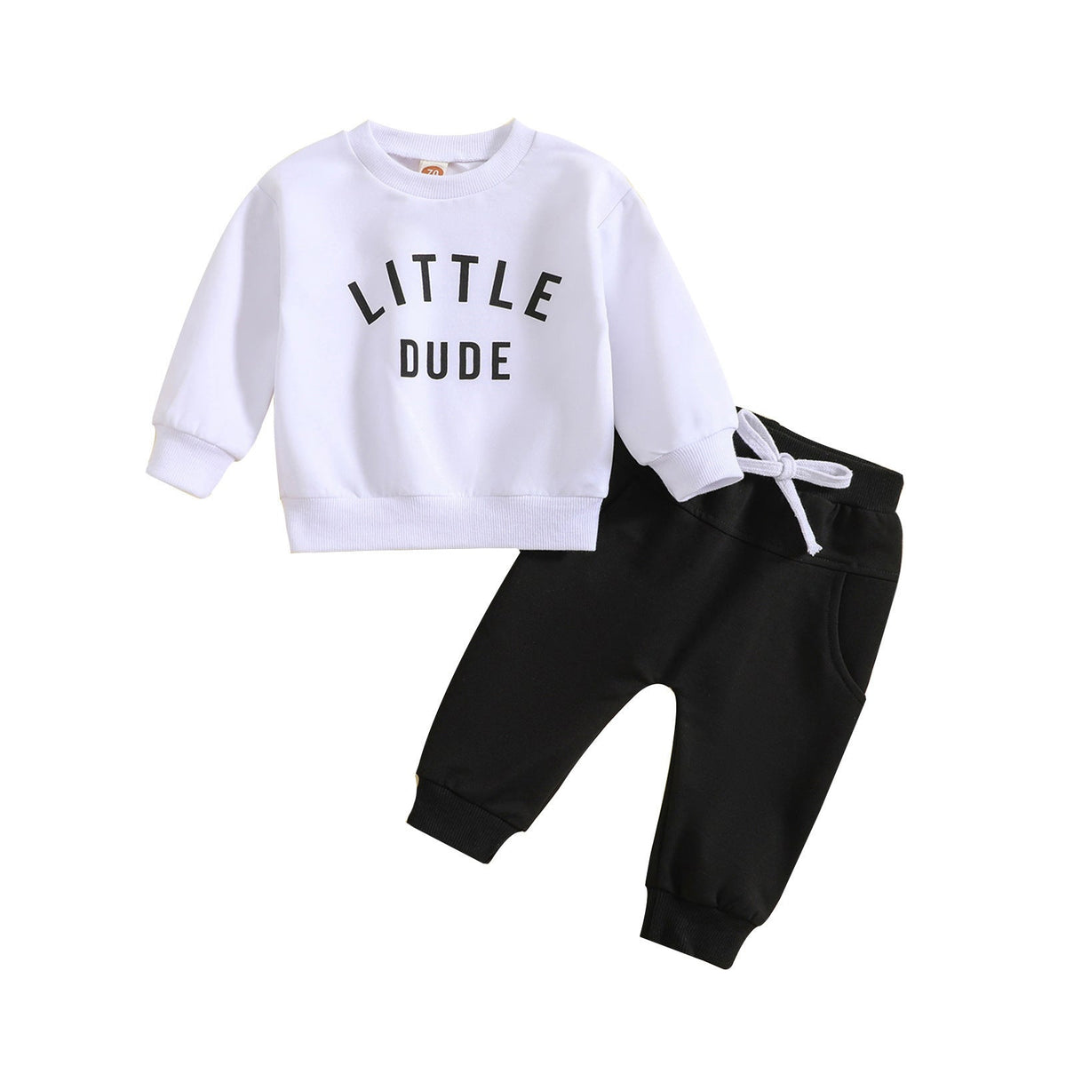 Boys' Round Neck Letter Print Top Solid Color Trousers Two-piece Set - Cindi Book