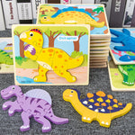 Baby Wooden Cartoon Dinosaur 3D Puzzle Jigsaw for Kids Montessori Early Learning Educational Puzzle Toys - Cindi Book