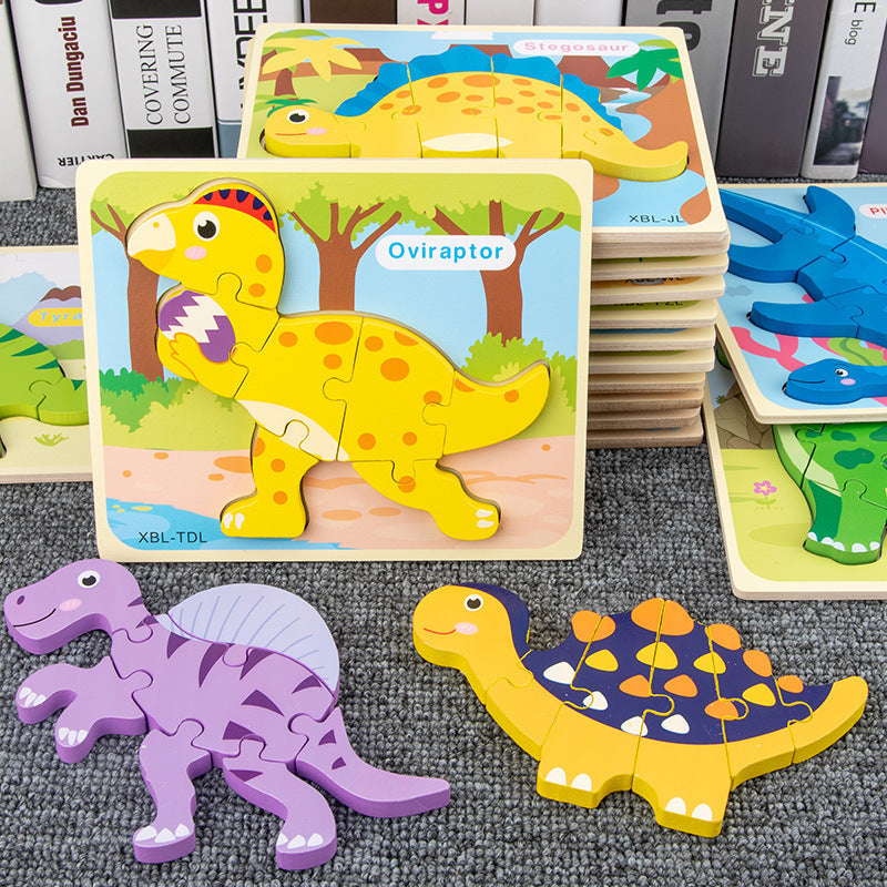 Baby Wooden Cartoon Dinosaur 3D Puzzle Jigsaw for Kids Montessori Early Learning Educational Puzzle Toys - Cindi Book