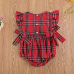 Infant Toddler Summer Stripes Flounced Sleeve Dress Girls' Christmas Plaid Romper - Cindi Book