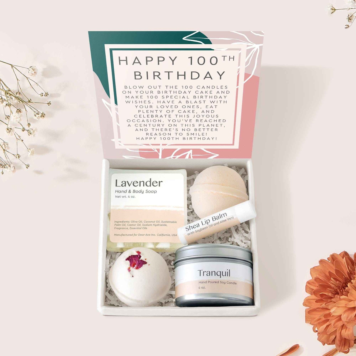 100th Birthday Compass Necklace Spa Gift Box Set