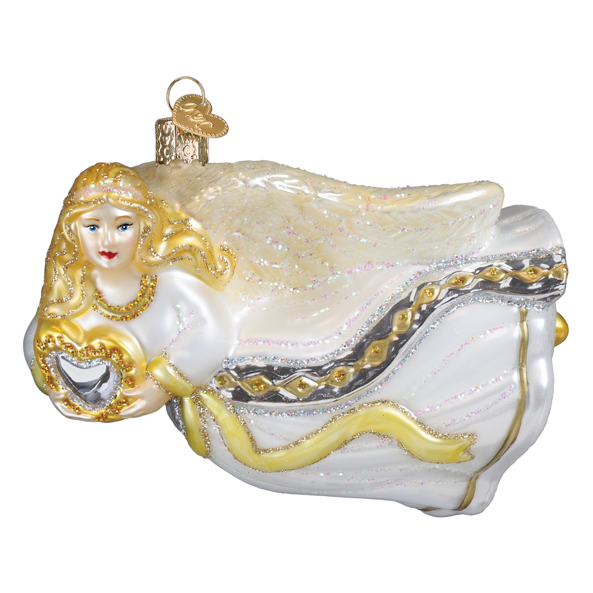 Old World Christmas Angel With Heart Ornament - hand-blown glass Christmas tree ornament (view 2)