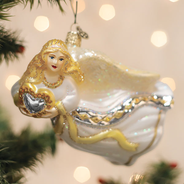 Old World Christmas Angel With Heart Ornament - hand-blown glass Christmas tree ornament