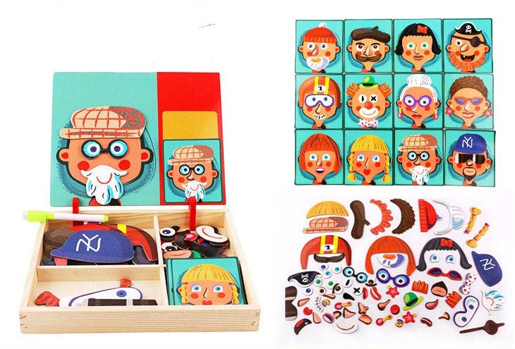 Montessori Magnetic Fun Puzzle Children's Wooden Puzzle Box Game Cartoon Educational Painting Toys For Children Gift Antistress - Cindi Book