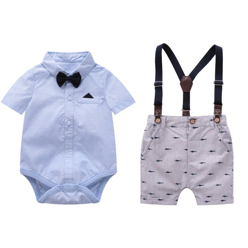 Baby boy short sleeve suit summer baby British overalls - Cindi Book