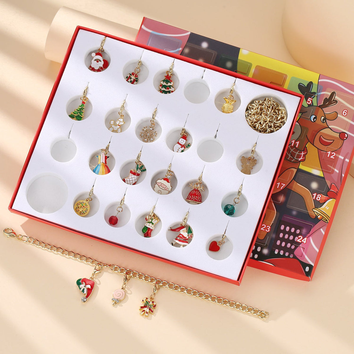 Christmas Advent Calendar Christmas Themed DIY Charm Jewelry Bracelet Necklace Making Kit for Girls - Cindi Book