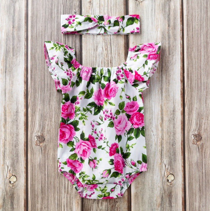 Children's wear, baby, cotton, baby, baby print, small flying sleeves, romper - Cindi Book