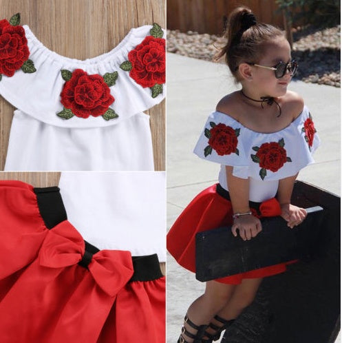Cotton sleeveless rose print top skirt two-piece suit - Cindi Book