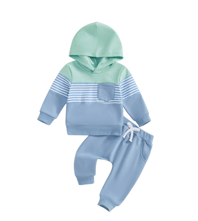 Casual Color Matching Hooded Long Sleeve Sweater Trousers Suit - Cindi Book