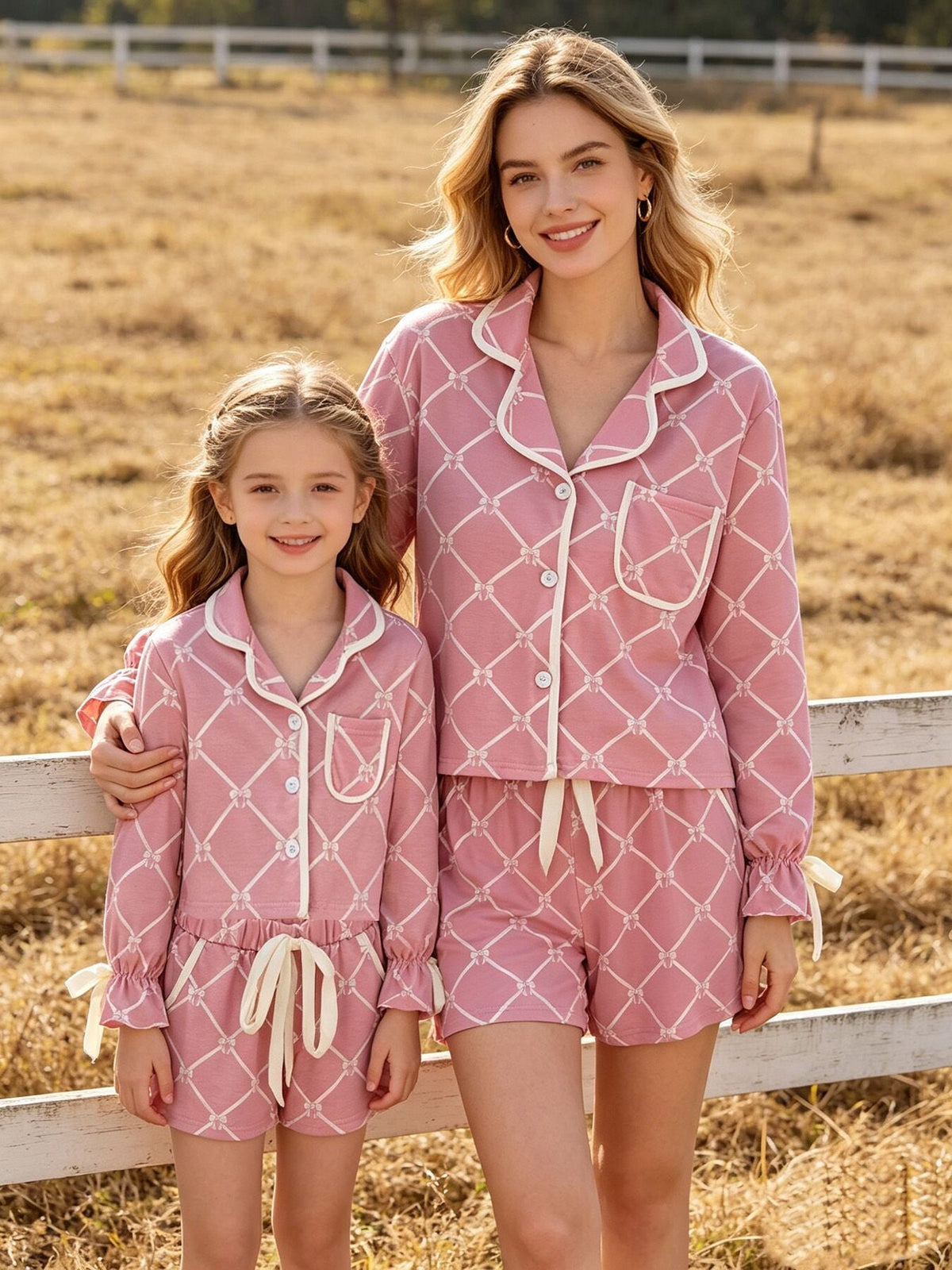 Rylee Faith Designs - Mommy & me Autumn Check Bow Girls Lapel Pajamas