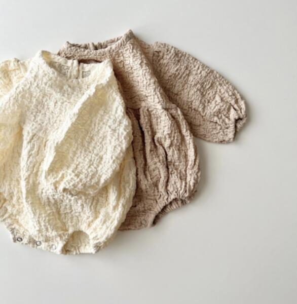 Japanese Spring New Baby Knitted Crepe Long Sleeve One-Piece Romper