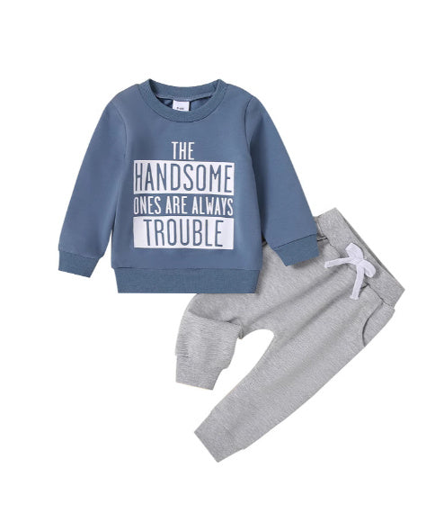 Casual Round Neck Letter Print Sweater Trousers Suit - Cindi Book