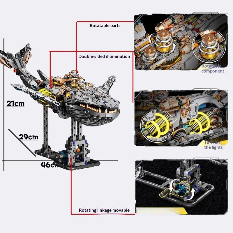US and Electric Mechanical Lion and Whale Building Blocks That Also Double As Toys