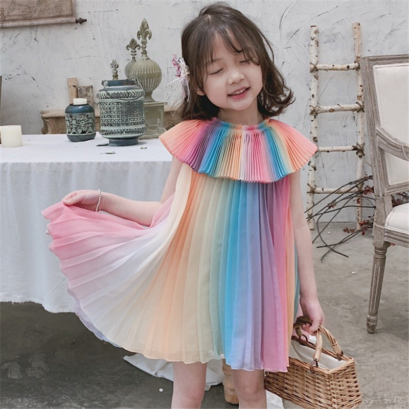 Girl's Rainbow Pleated Princess Dress - Cindi Book