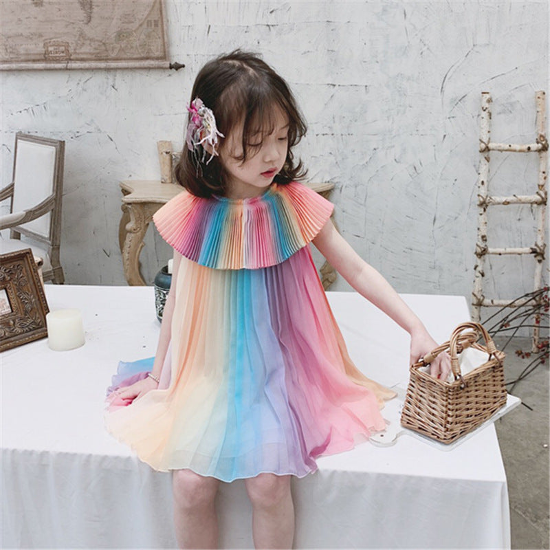 Girl's Rainbow Pleated Princess Dress - Cindi Book