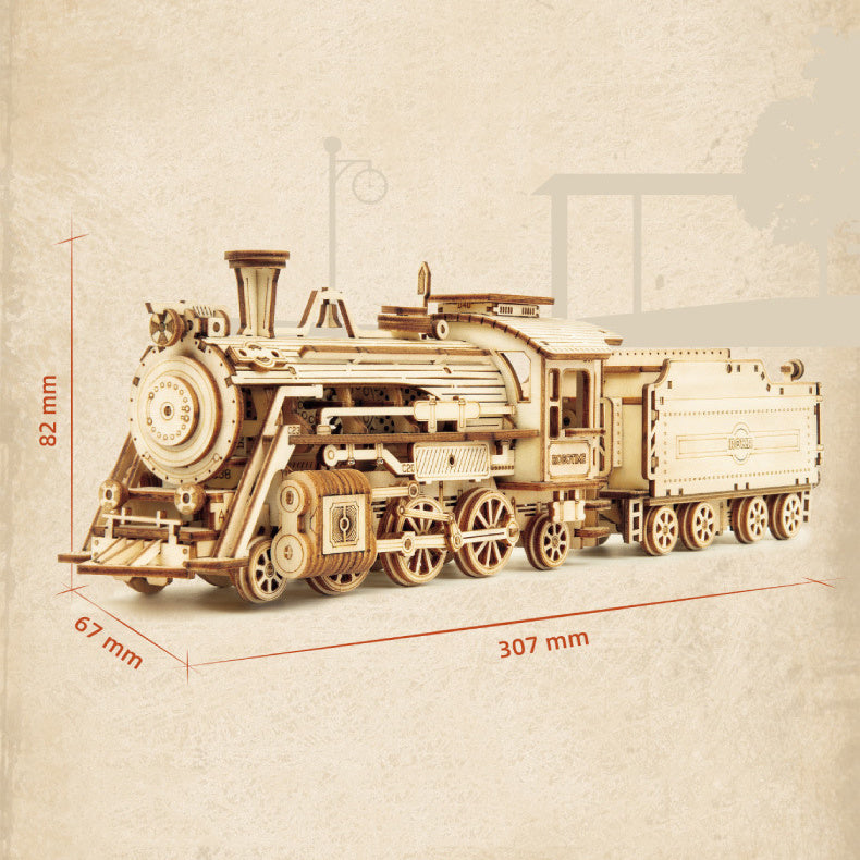 3D Wooden Puzzle Train Model DIY Wooden Train Toy Mechanical Train Model Kit Assembly Model Home Decoration Crafts - Cindi Book