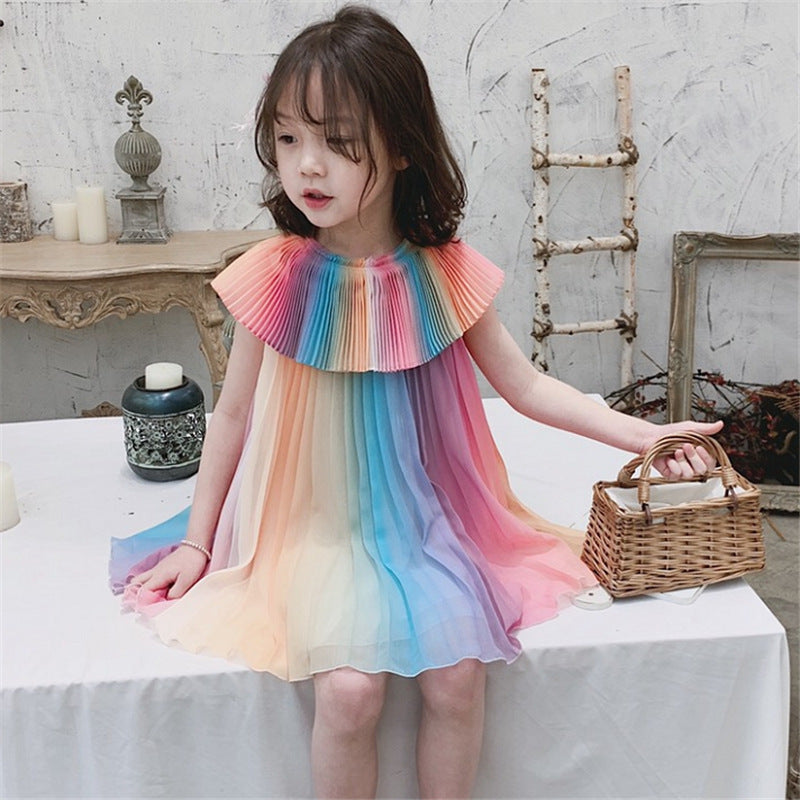 Girl's Rainbow Pleated Princess Dress - Cindi Book