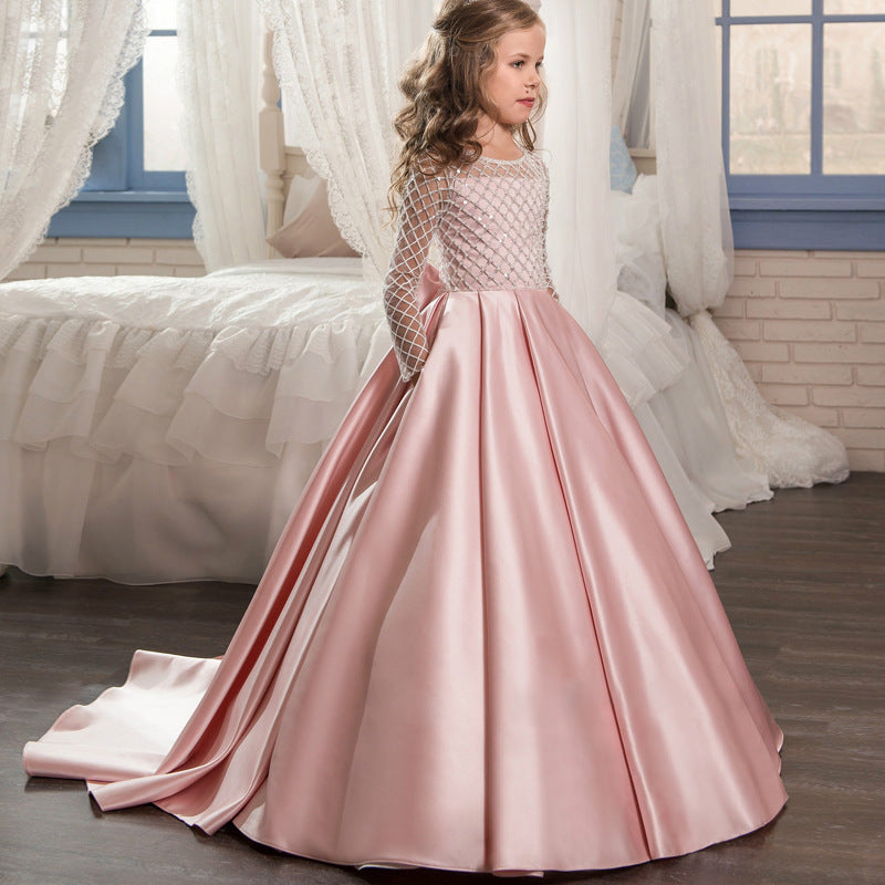 Mesh Long Sleeve Trailing Girls' Dress - Cindi Book