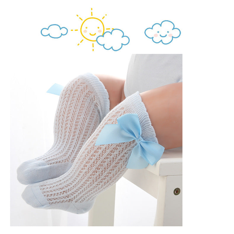 Baby Infants Kids Toddlers Girls Boys Knee High Socks Tights Leg Warmer Ribbon Bow Solid Cotton Stretch Cute Lovely - Cindi Book