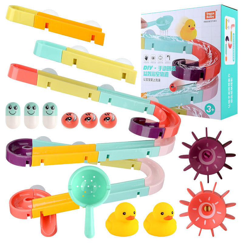 Kids Bath Toys Wall Suction Cup Marble Race Run Track Bathroom Bathtub Baby Play Water Games Toy Kit for Children - Cindi Book