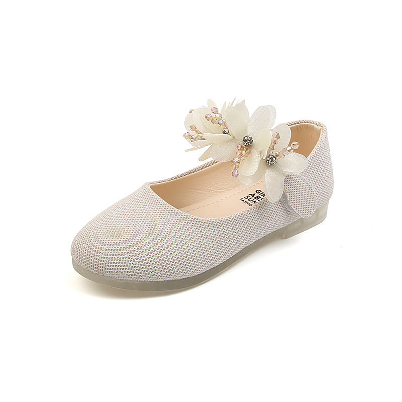 Solid Color Girl Rhinestone String Flower Small Single-layer Shoes Dancing Shoes - Cindi Book