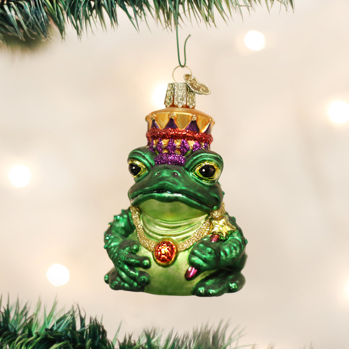 Old World Christmas Frog King Ornament - hand-blown glass Christmas tree ornament