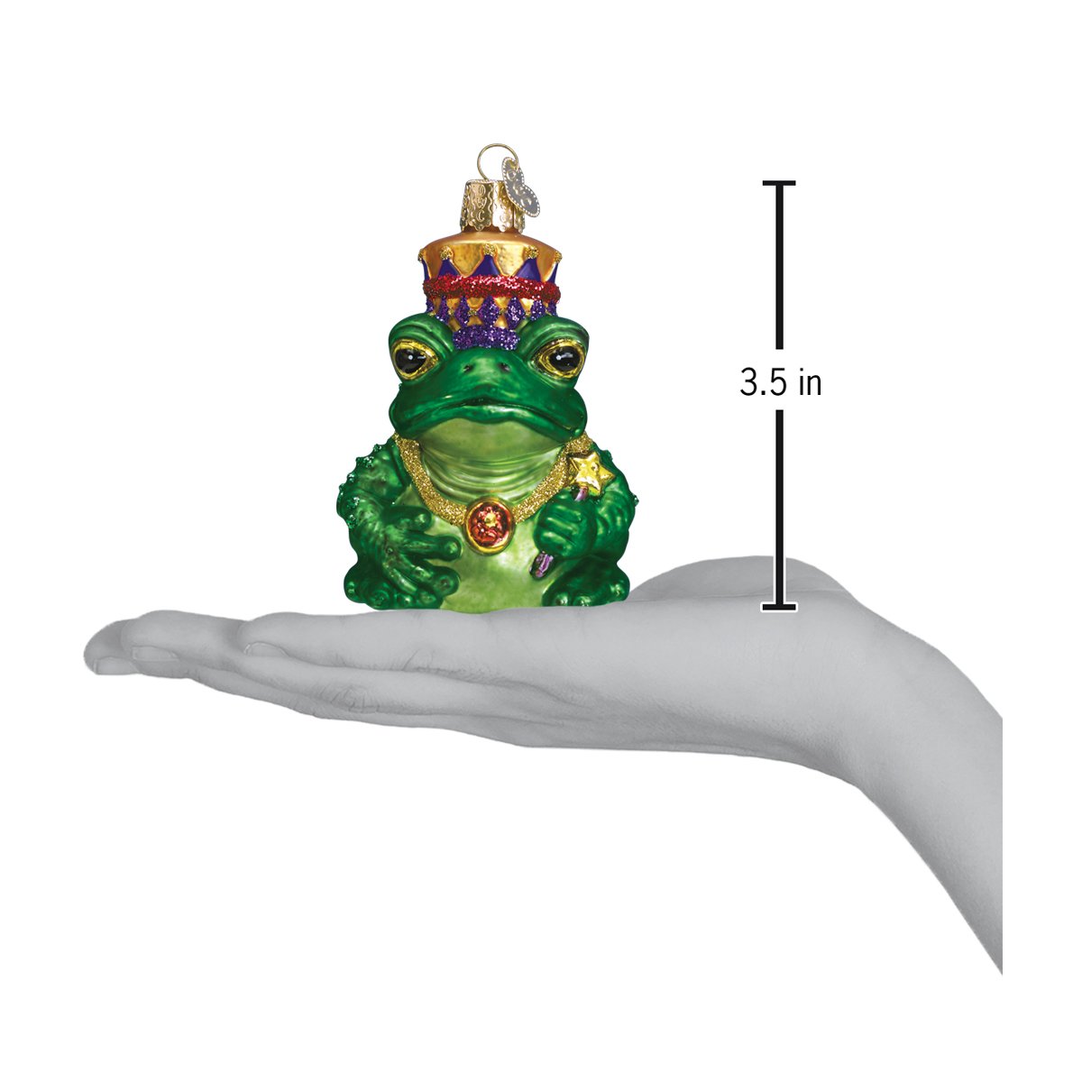 Old World Christmas Frog King Ornament - hand-blown glass Christmas tree ornament (view 4)
