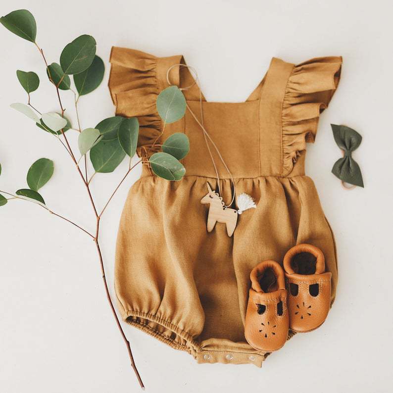Baby Cotton And Linen Summer Strap One Piece Suit - Cindi Book