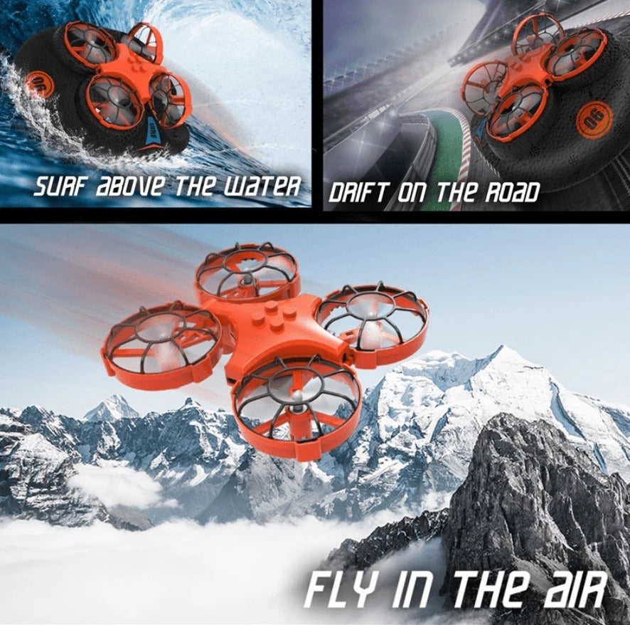 Rc Boat Water Land and Air Four-Axis Hovercraft Three-In-One Multi-Function Toy One-Button Tumbling Mini Drone