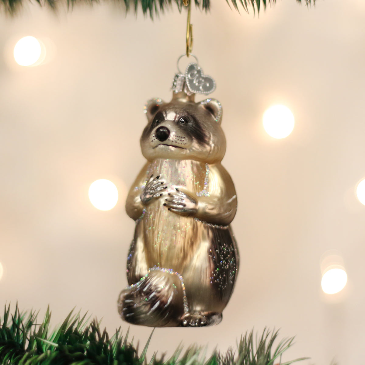 Old World Christmas Raccoon Ornament - hand-blown glass Christmas tree ornament
