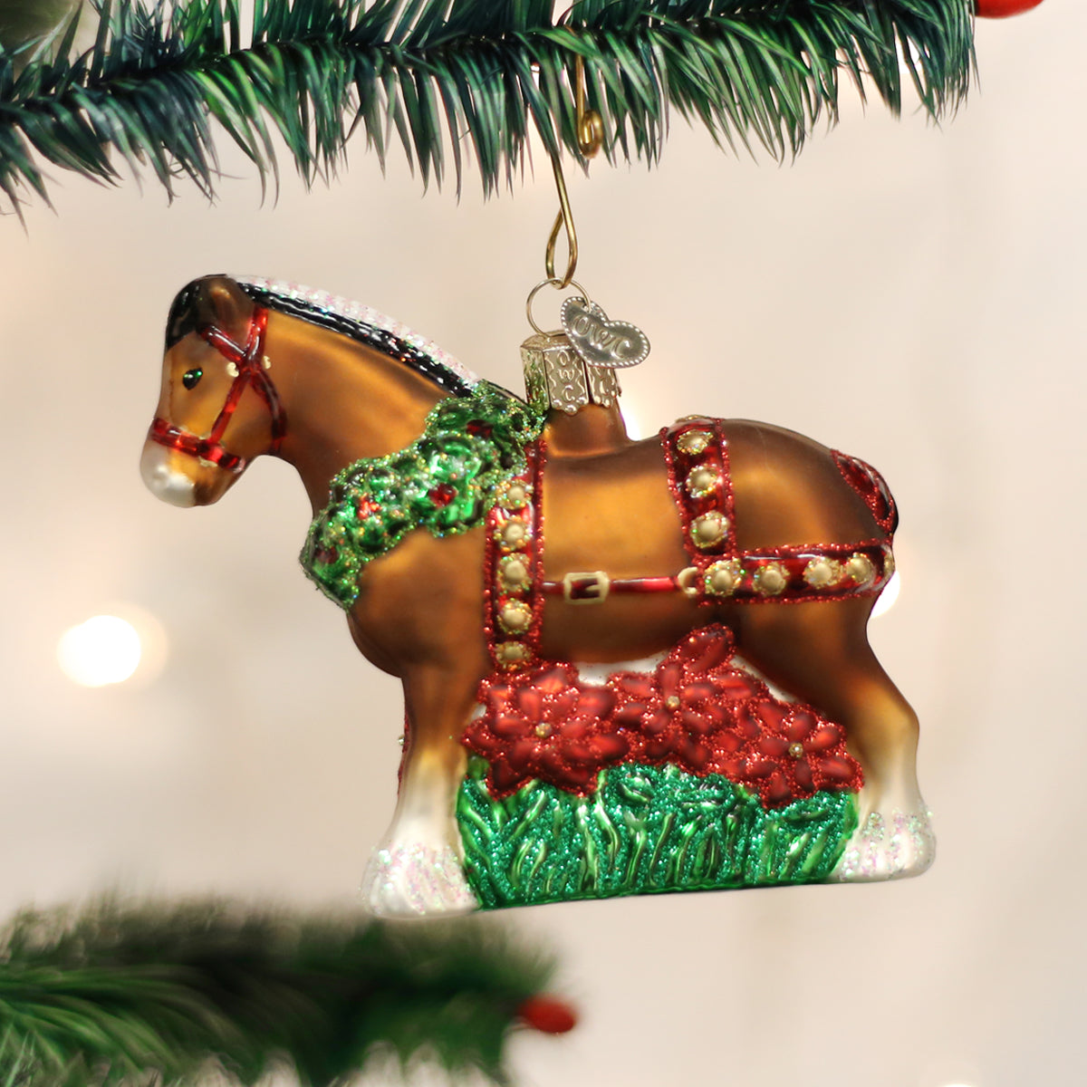 Old World Christmas Holiday Clydesdale Ornament - hand-blown glass Christmas tree ornament
