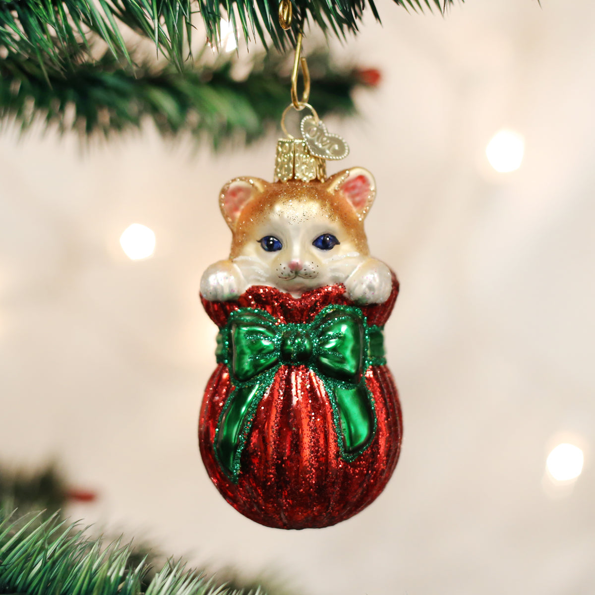 Old World Christmas Letting The Cat Out Of Bag - hand-blown glass Christmas tree ornament