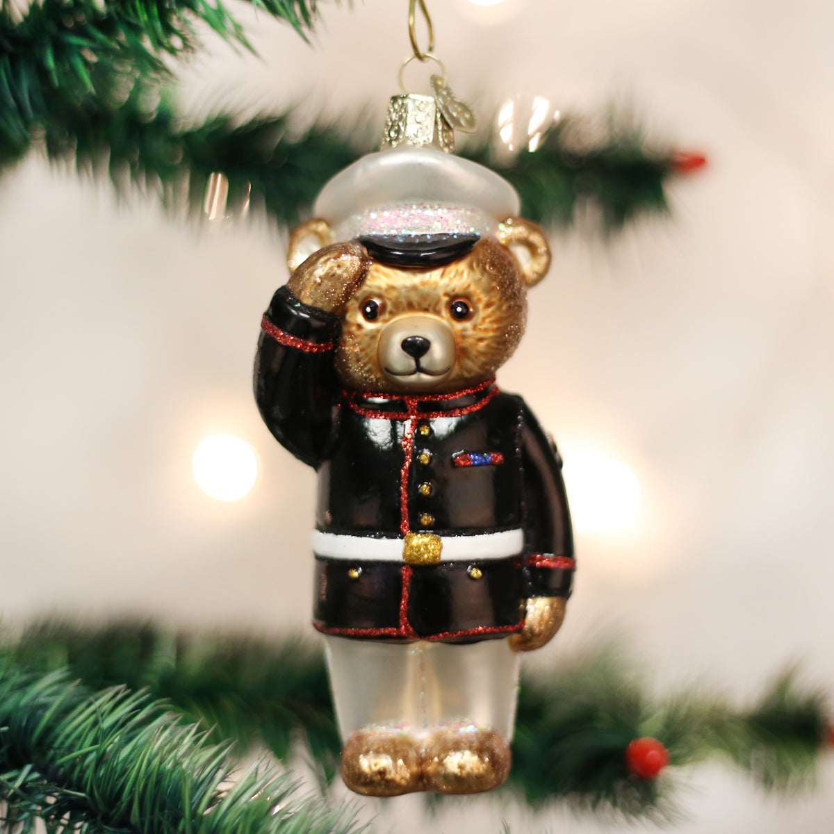 Old World Christmas Marine Bear Ornament - hand-blown glass Christmas tree ornament