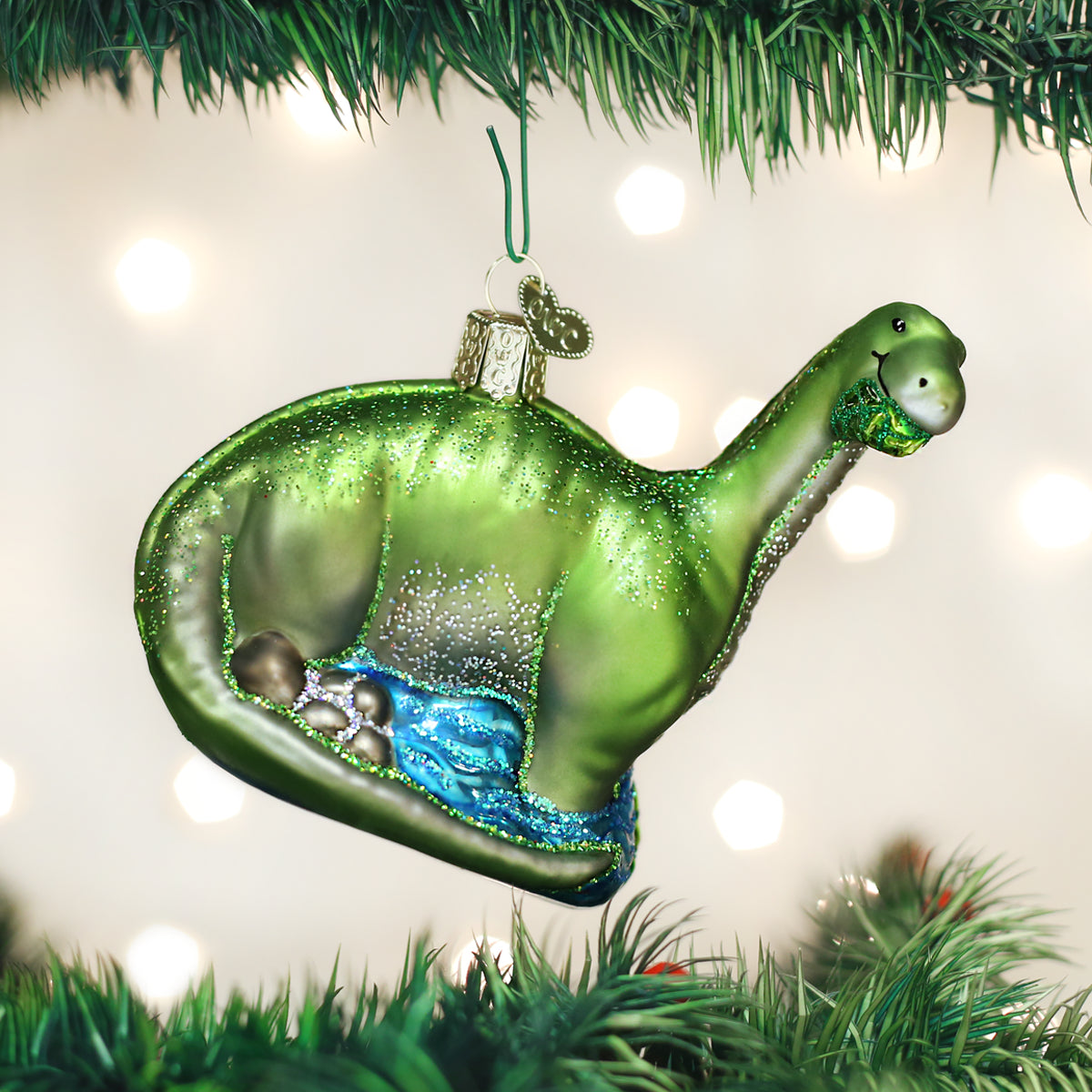 Old World Christmas Brontosaurus Ornament - hand-blown glass Christmas tree ornament