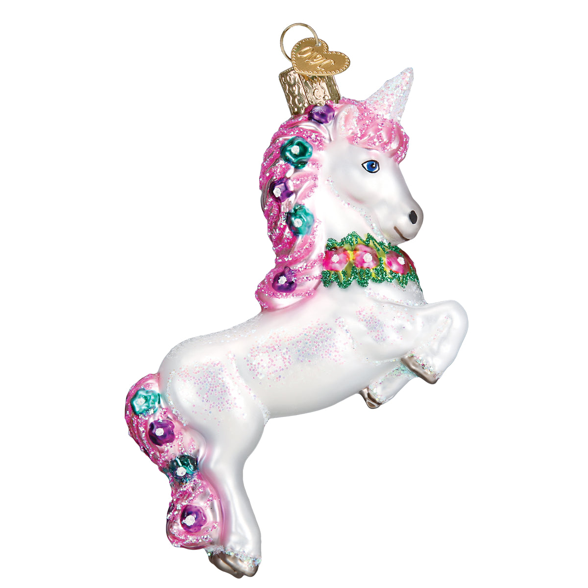 Old World Christmas Prancing Unicorn Ornament - hand-blown glass Christmas tree ornament (view 3)