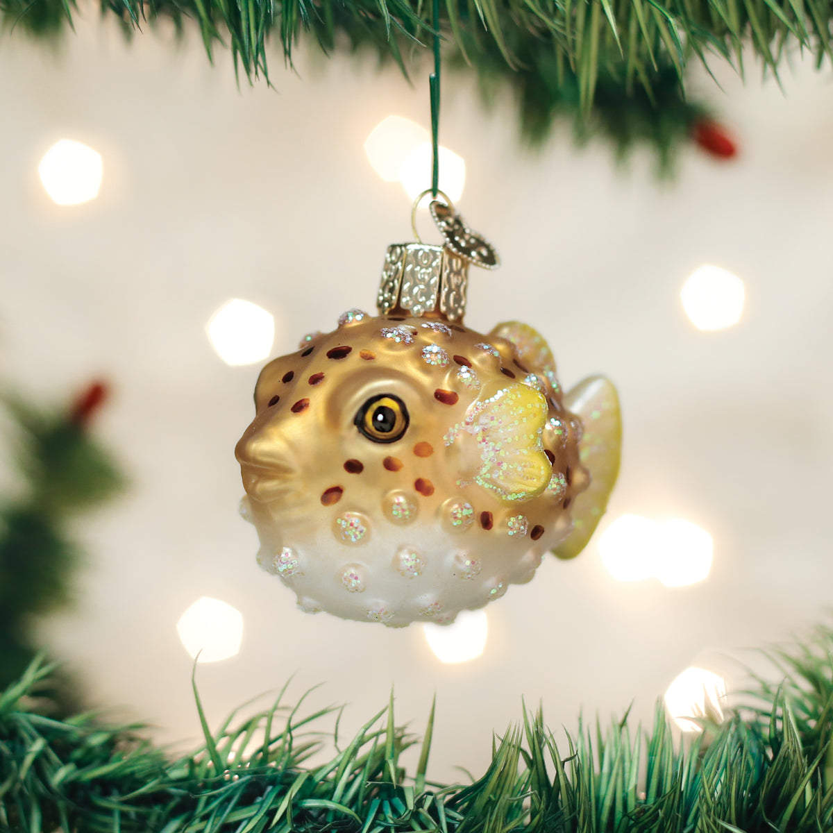 Old World Christmas Pufferfish Ornament - hand-blown glass Christmas tree ornament