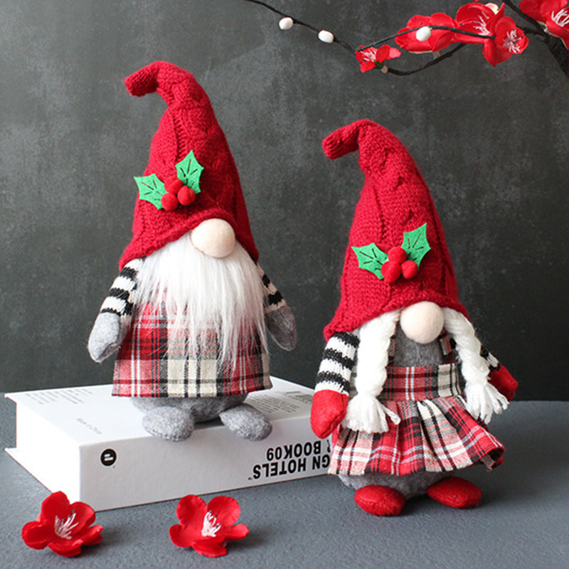 Cute Braids Faceless Plaid Hooded Forest Old Man Doll Home Plush Desktop Decoration - Cindi Book