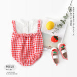 Baby plaid lace sleeves baby triangle romper baby kite clothes - Cindi Book