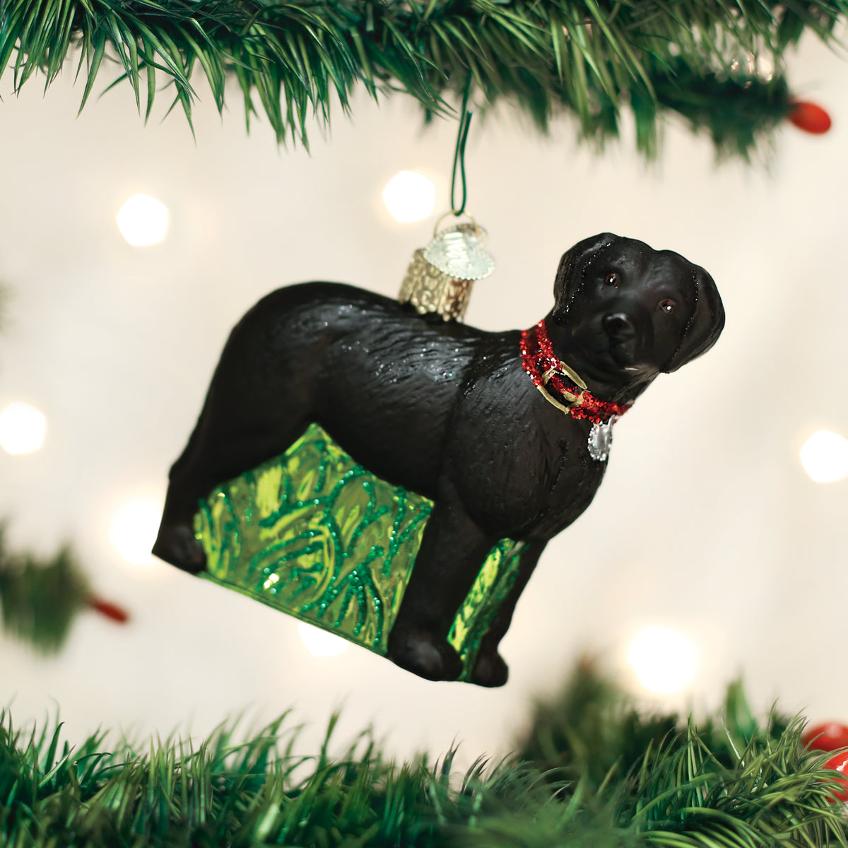 Old World Christmas Standing Black Lab Ornament - hand-blown glass Christmas tree ornament