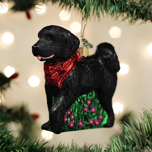 Old World Christmas Black Doodle Dog Ornament - hand-blown glass Christmas tree ornament