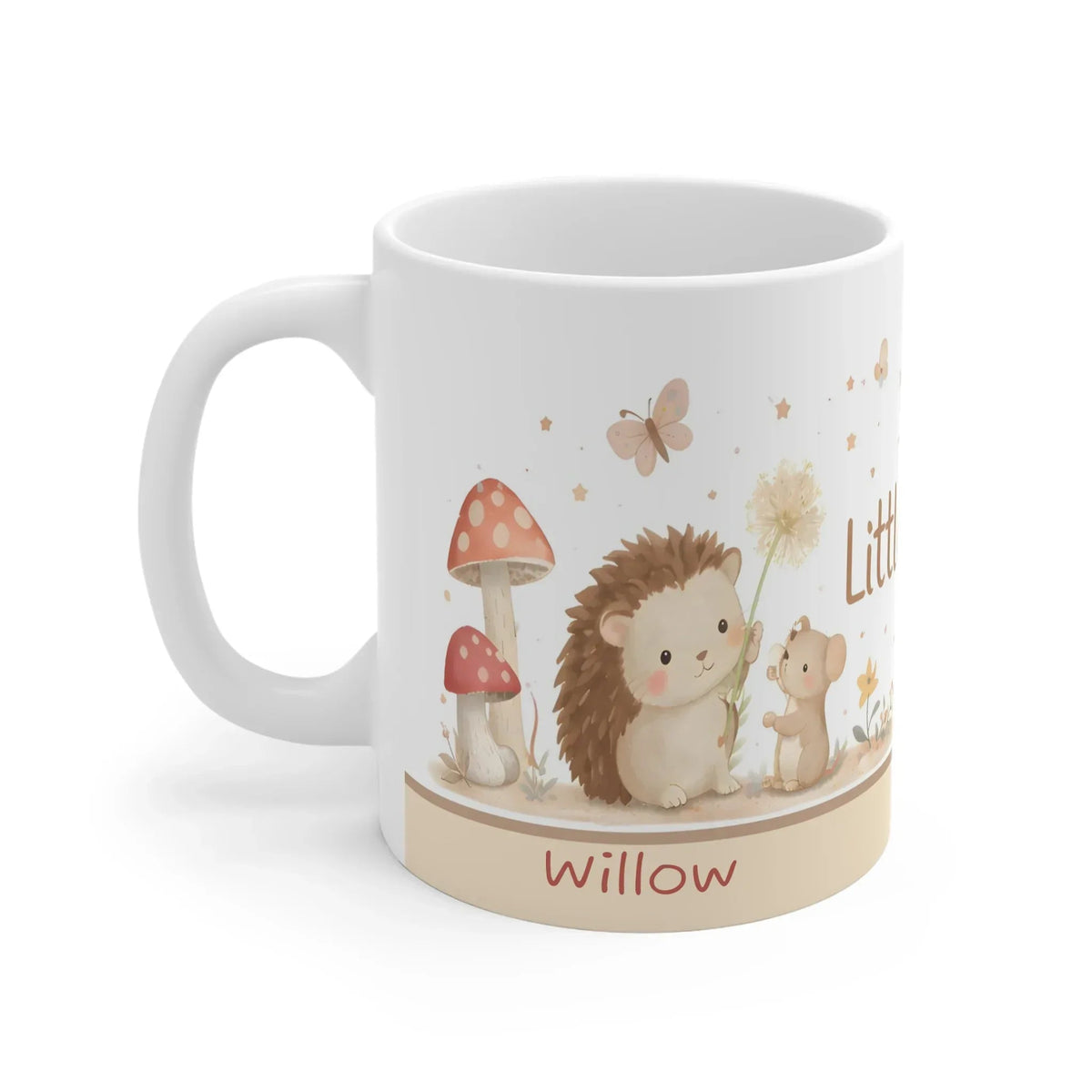 Personalized Little Friends Woodland Mug | Custom Name | Hedgehog Mushroom Watercolor Ceramic Gift