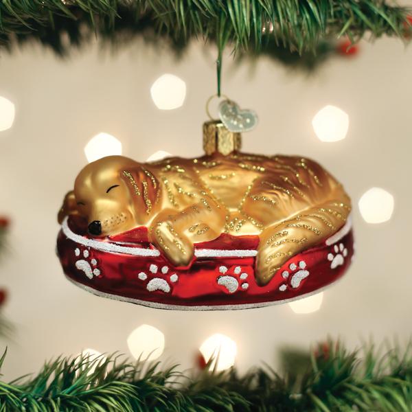 Old World Christmas Sleepy Golden Retriever Ornament - hand-blown glass Christmas tree ornament