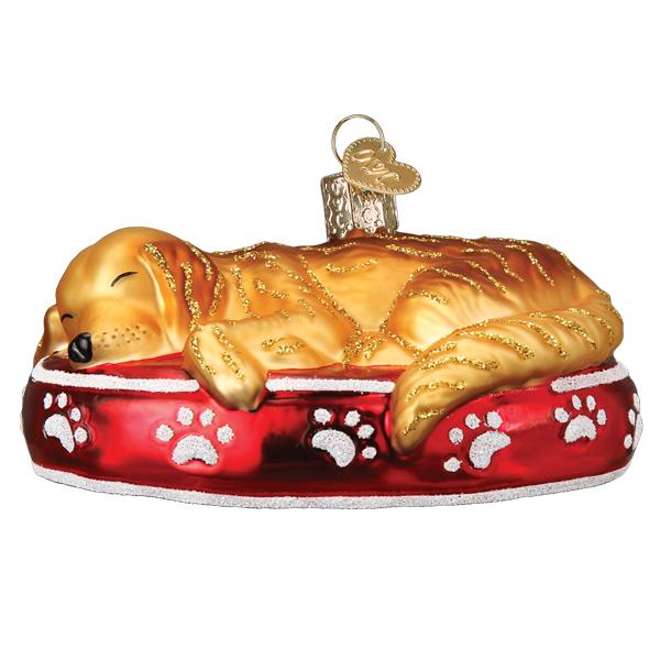 Old World Christmas Sleepy Golden Retriever Ornament - hand-blown glass Christmas tree ornament (view 3)