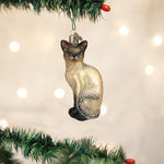 Old World Christmas Tan Siamese Cat Ornament - hand-blown glass Christmas tree ornament