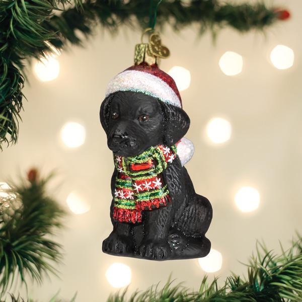 Old World Christmas Holiday Black Labrador Puppy Ornament - hand-blown glass Christmas tree ornament